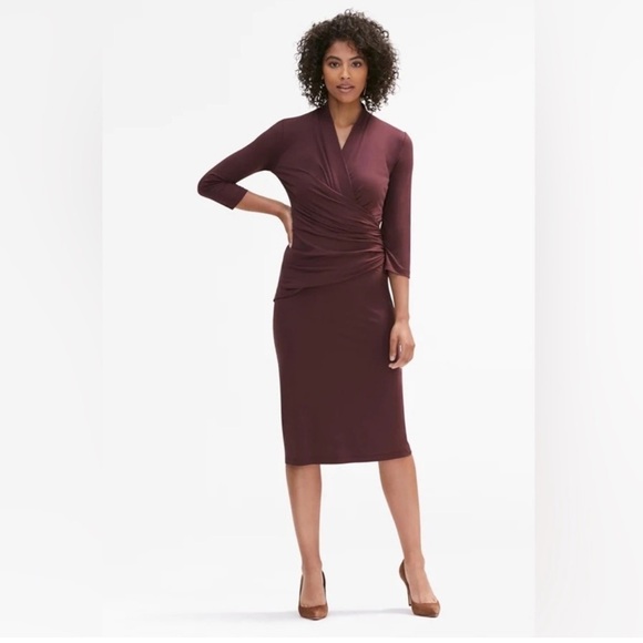 MM LaFleur Casey Dress | Faux Wrap Midi | Chestnut | Size M | Minimalist Career - Picture 1 of 8